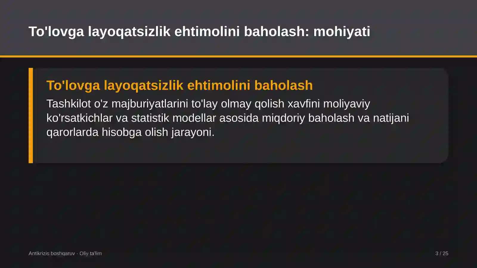 qorako'lchilikda to'lovga layoqatsizlik ehtimolini baholash 7841 3