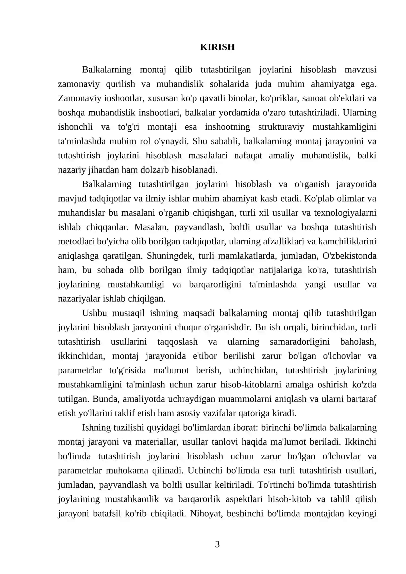 Balkalarning montaj qilib tutashtirilgan joylarini hisoblash 3