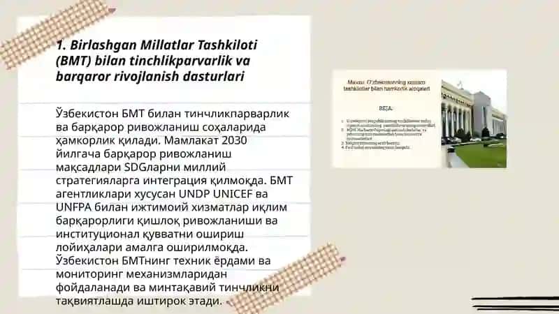 BMT bilan tinchlikparvarlik va barqaror rivojlanish dasturlari 3