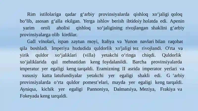 MILODIY I-II ASRLARDA RIM IMPERIYASIDA IJTIMOIY- IQTISODIY MUNOSABATLAR 3