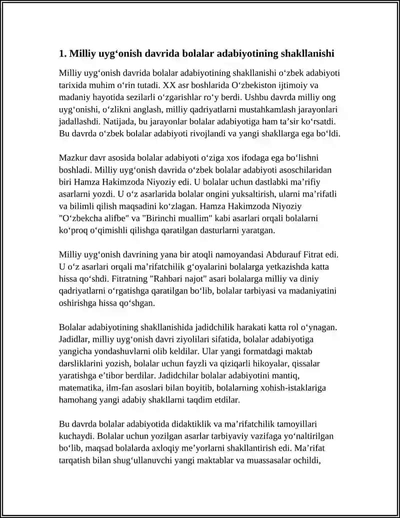 MILLIY UYĞONISH DAVRI O'ZBEK BOLALAR ADABIYOTI 3