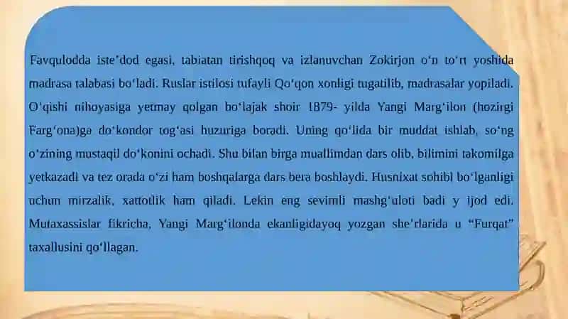 Zokirjon Xolmuhammad o‘g‘li Furqat hayoti Adabiy merosi 3