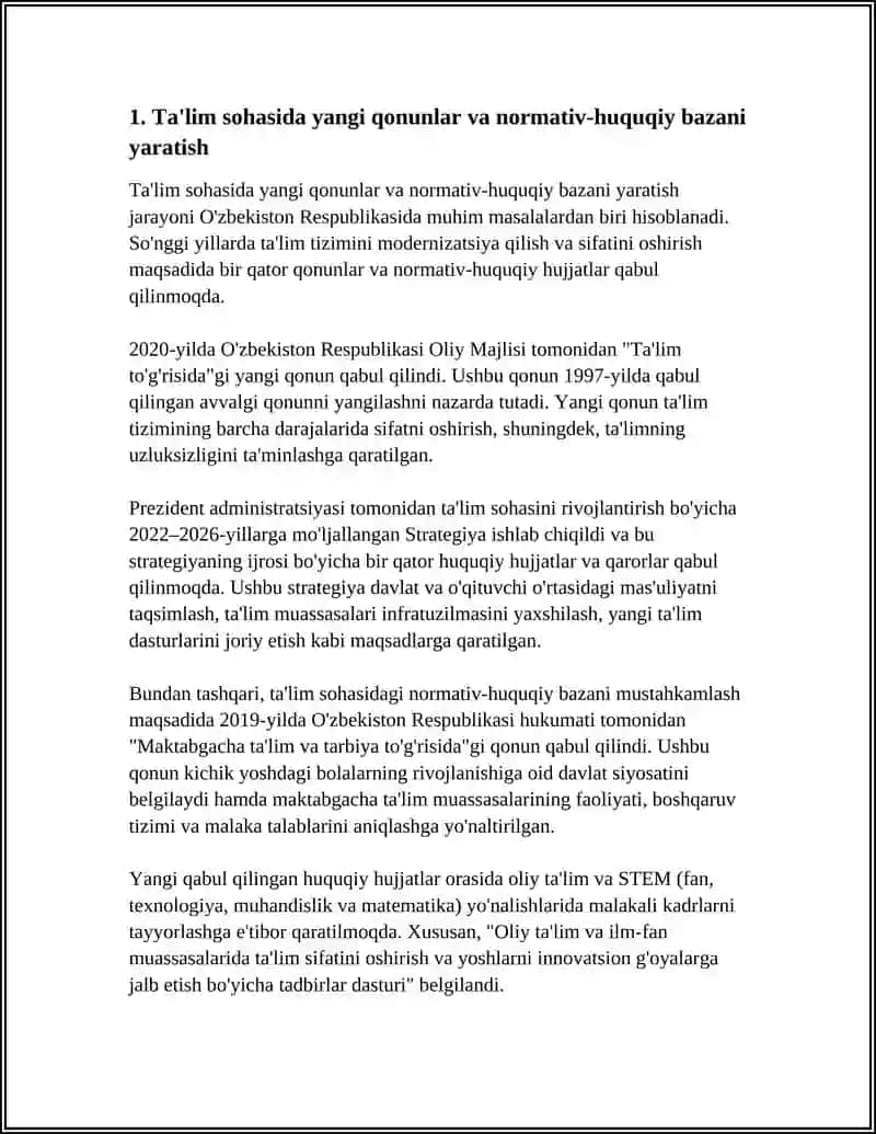 MUSTAQILLIK YILLARIDA OZBEKISTON RESPUBLIKASIDA TA'LIM SOHASIDA AMALGA OSHIRILGAN ÕZGARISHLAR 3