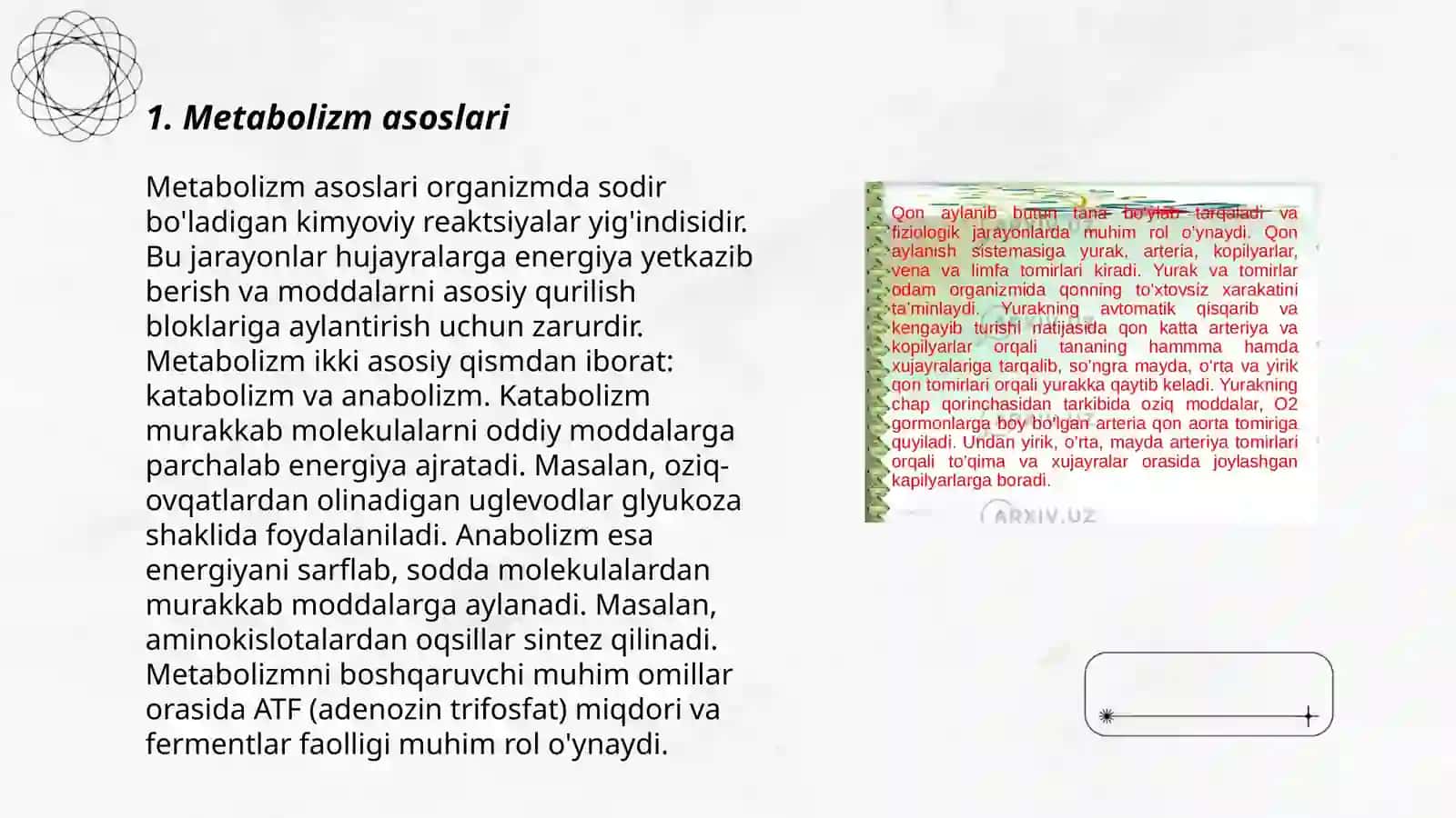 Moddalar almashinuvini o'rganish usullari. Metobalizim, metabolism yollari 3