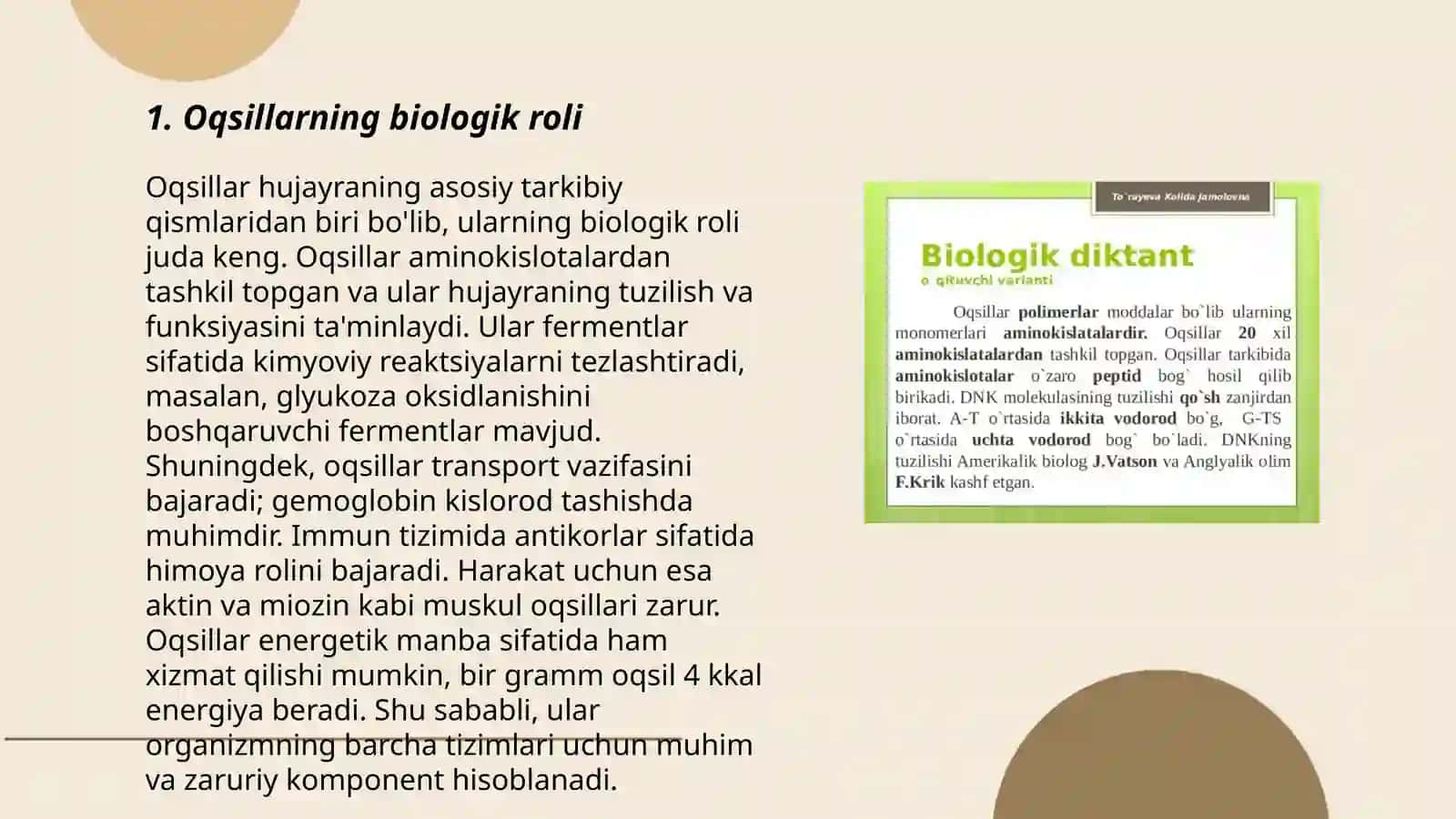 Asosiy ozuqaviy moddalar – oqsillar, yog‘lar, karbonsuv va mineral moddalaning biologik roli va asosiy manbalari 3