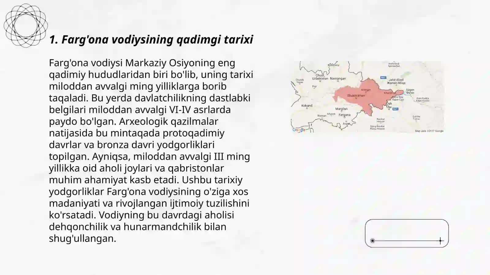 Farg'ona viloyati tarixiy qadamjolari uchun slayd 3