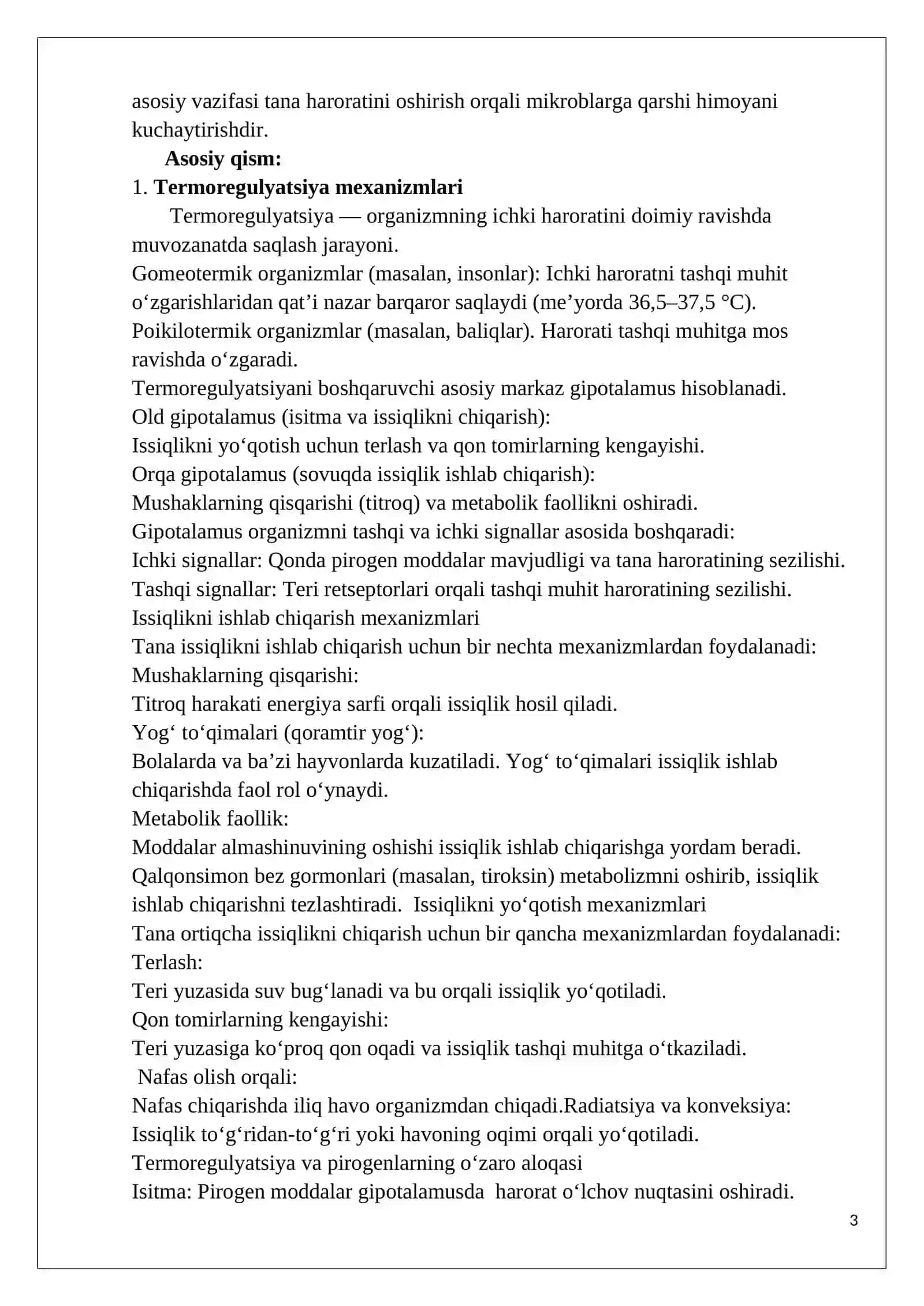 Pirogen moddalar va ularning termoregulyatsiya jarayonidagi ahamiyati 3