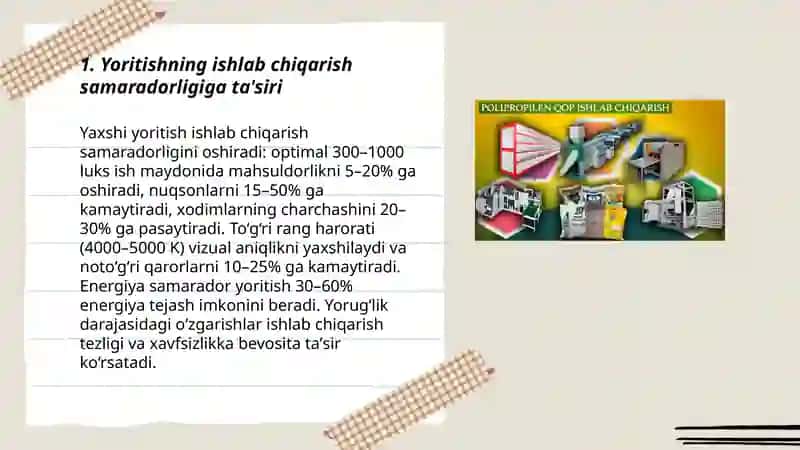 Yoritish tizimi va ishlab chiqarish jarayonidagi roli 3
