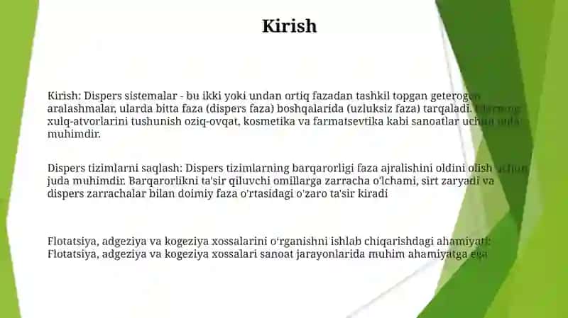 Dispers Sistemalarni Ho'Llanish, Flotasiya, Adgeziya Va Kogeziya Hossalarini O'Rganishni Ishlab Chiqarishdagi Ahamiyati 3