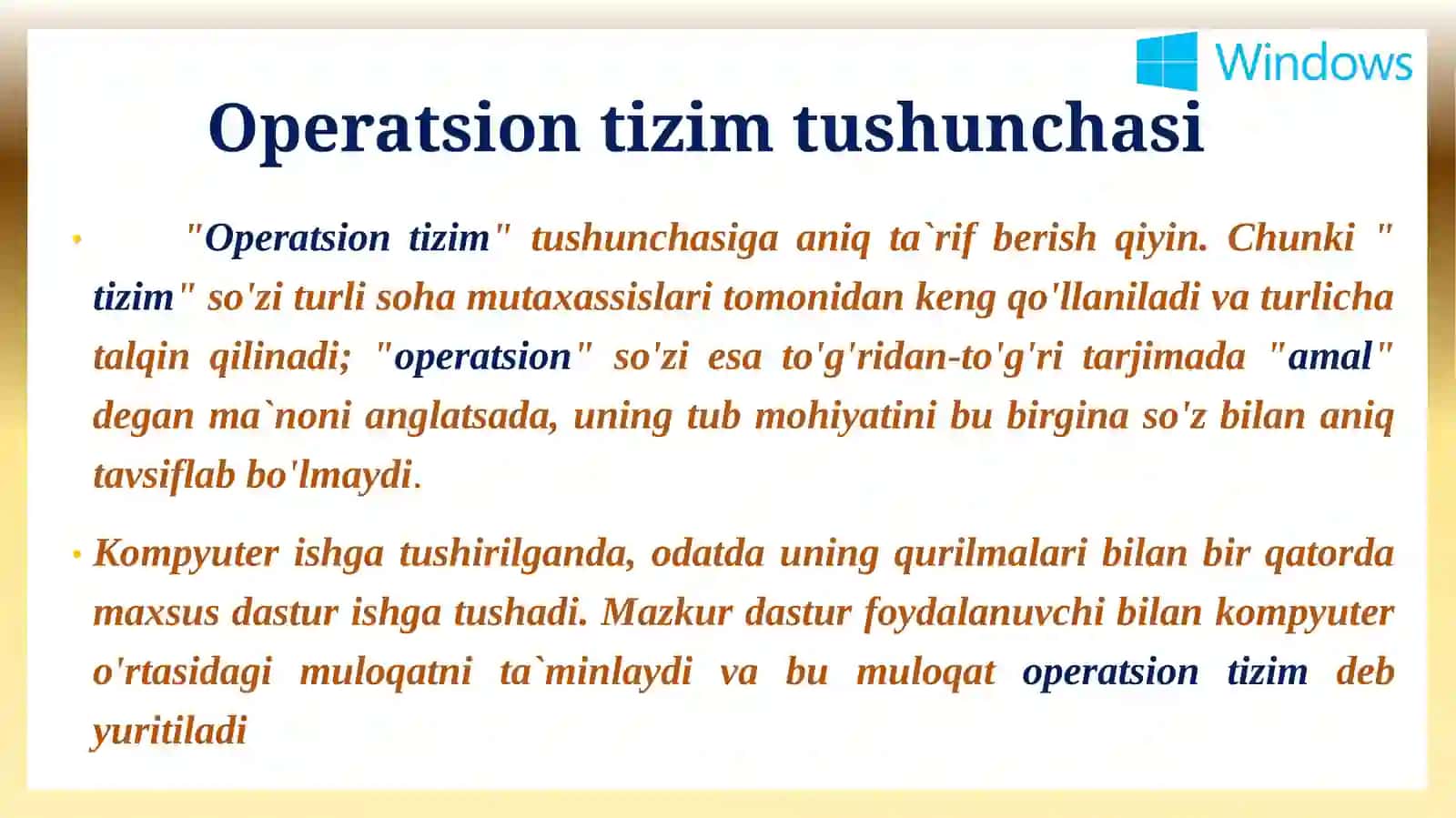 Kompyuterlarning operatsion tizimlari. Windows OT 3