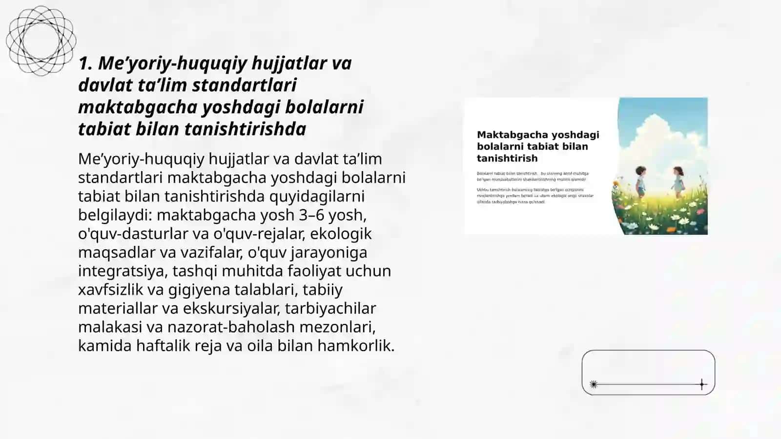 Maktabgacha yoshdagi bolalarni tabiat bilan tanishtirishda davlat talablari 3