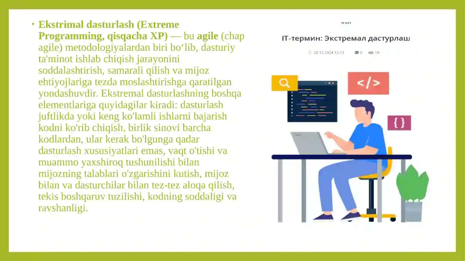 Dasturiy ta'minot muhandisligi. Ekstremal dasturlash 3
