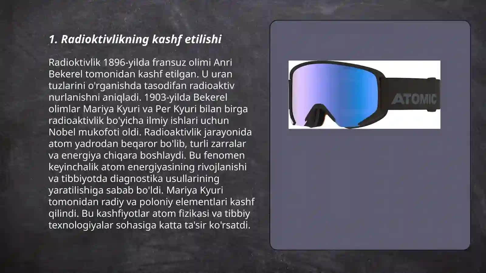 Radioktivlikning o'rganilishi.atom tuzilishining modellari 3