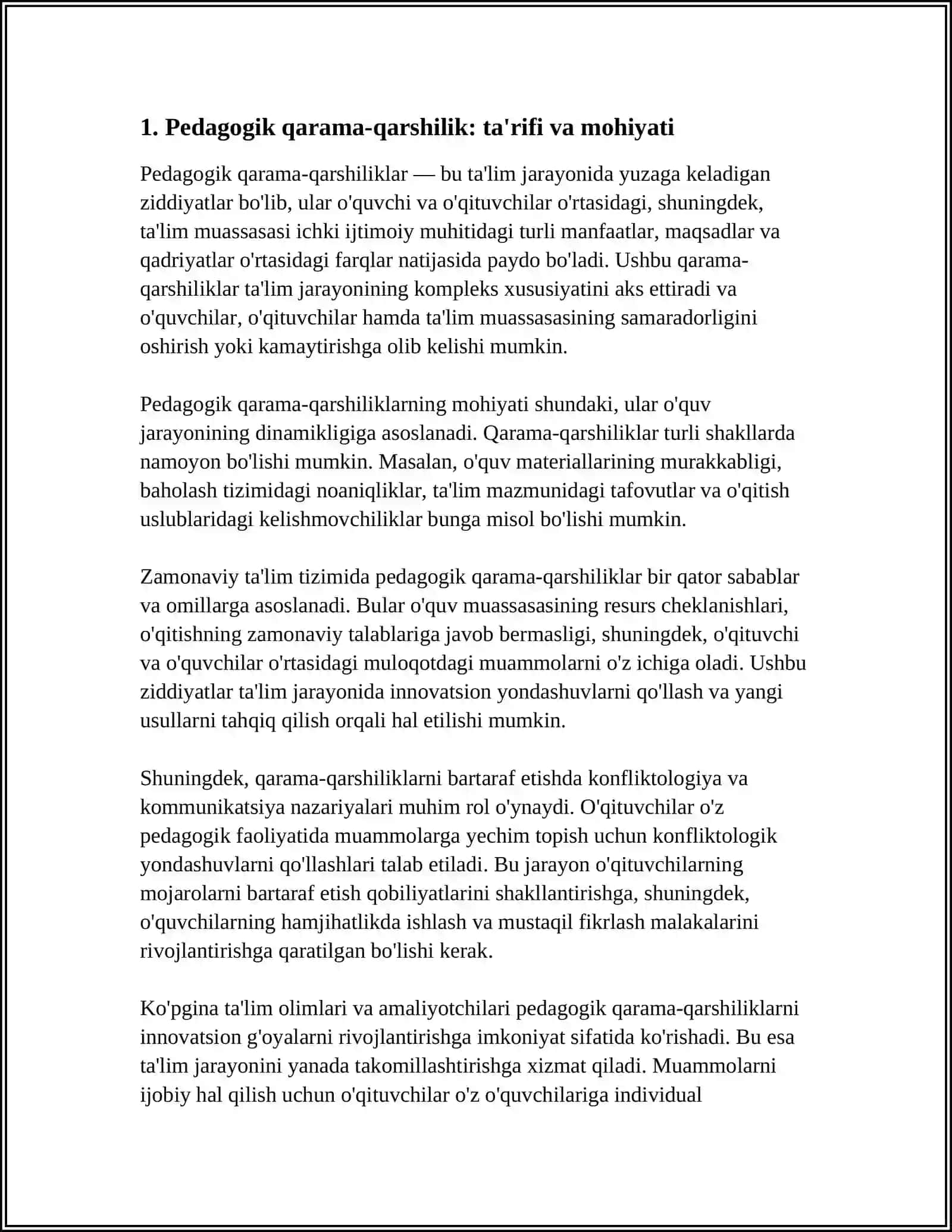 PEDAGOGIK QARAMA-QARSHILIK - TARBIYACHI VA TARBIYALANUVCHILAR SHAXSINI TAKOMILLASHTIRISH MANBAI SIFATIDA 3