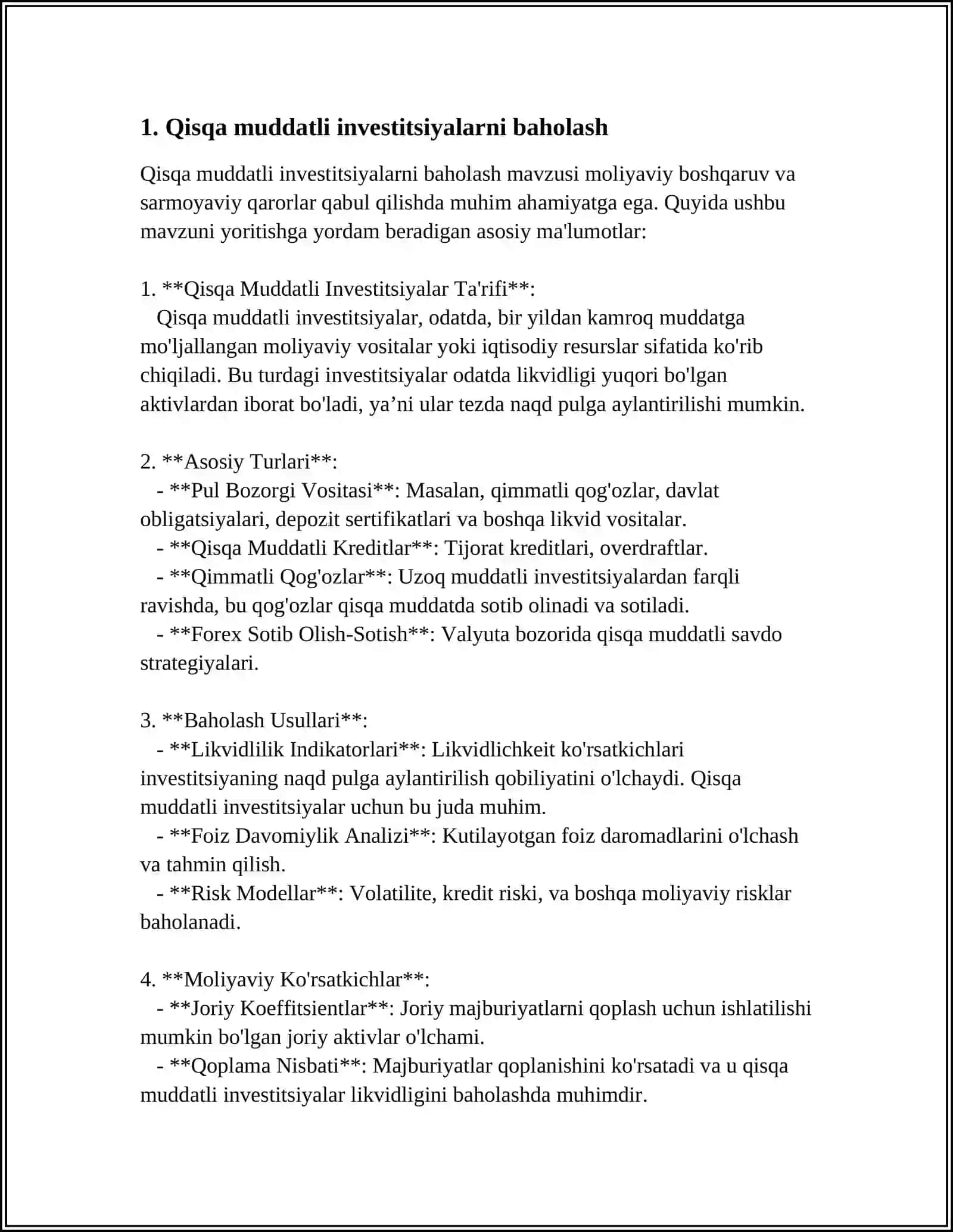 QISQA MUDDATLI INVISTITSIYALAR VA QARZ BERISH BILAN BOG'LIQ XISOB KITOBLAR 3