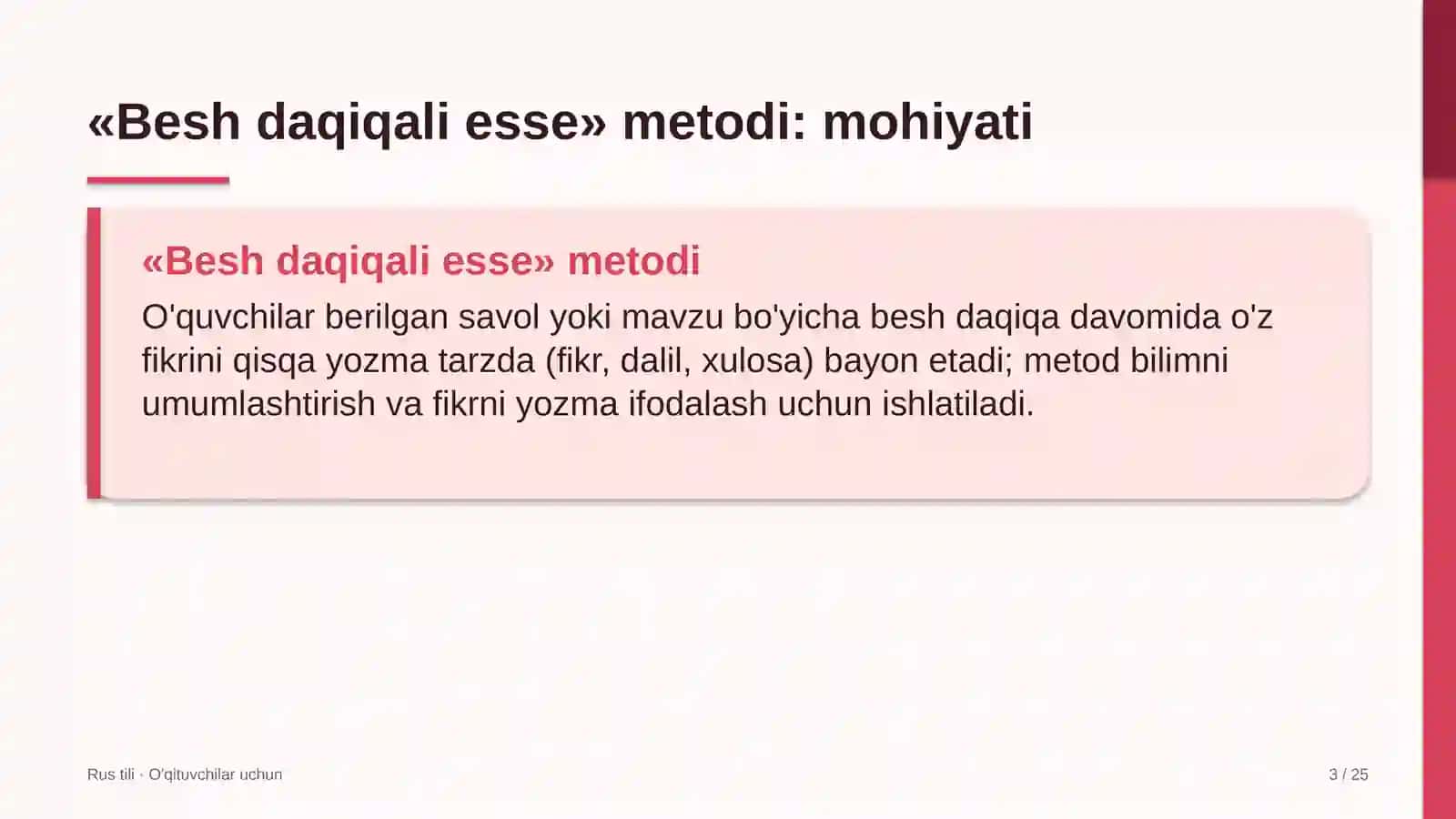 rus tili darslarida besh daqiqali esse metodidan foydalanish 8974 3