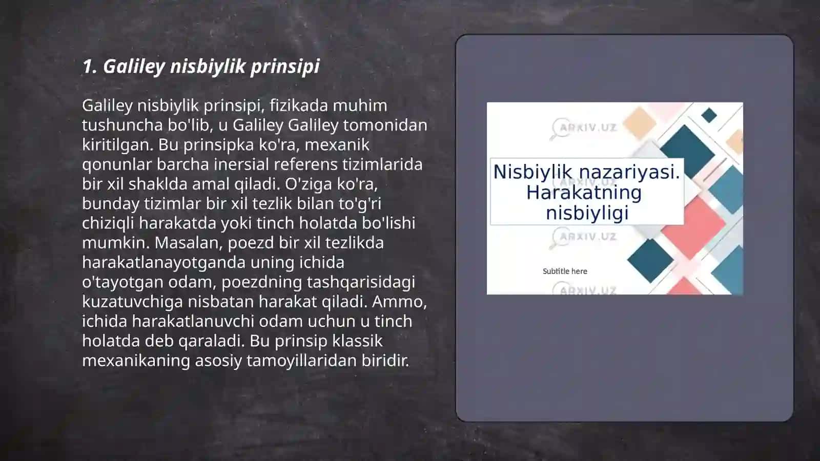 Galiley va Eynshteynlarning Nisbiylik Prinsiplari 3