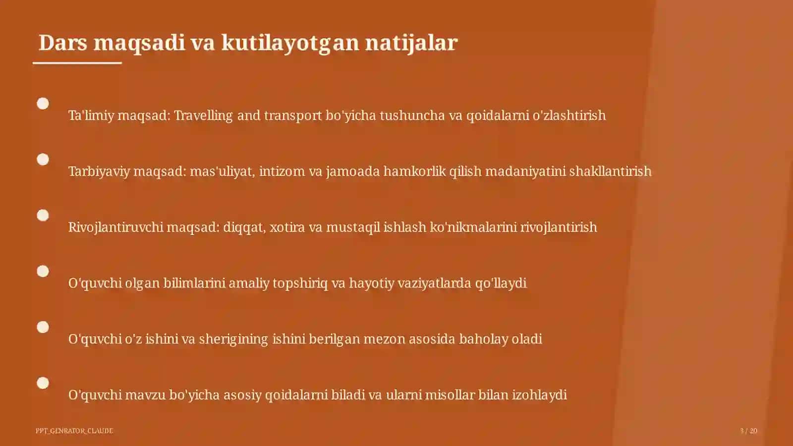 Travelling and transport (6-sinf) 3