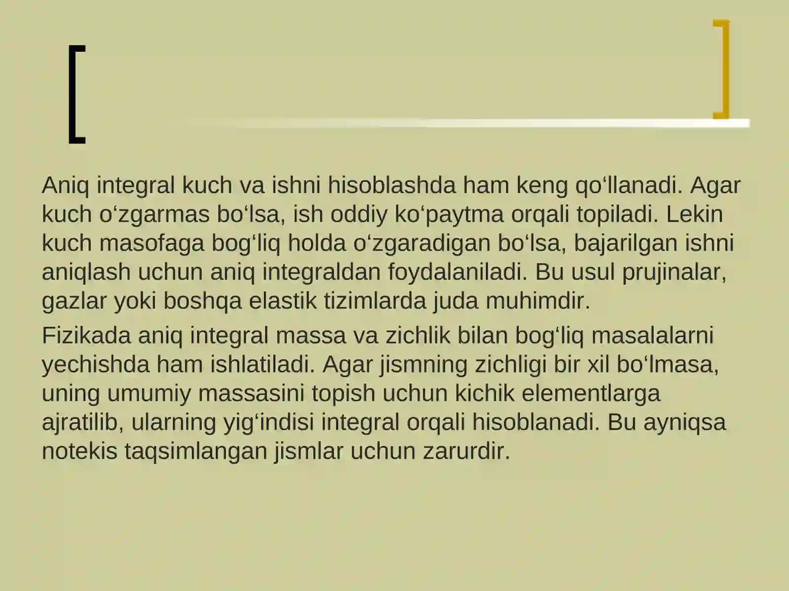 Aniq integralning mexanika va fizika masalalarini yechishga tadbiqi 3