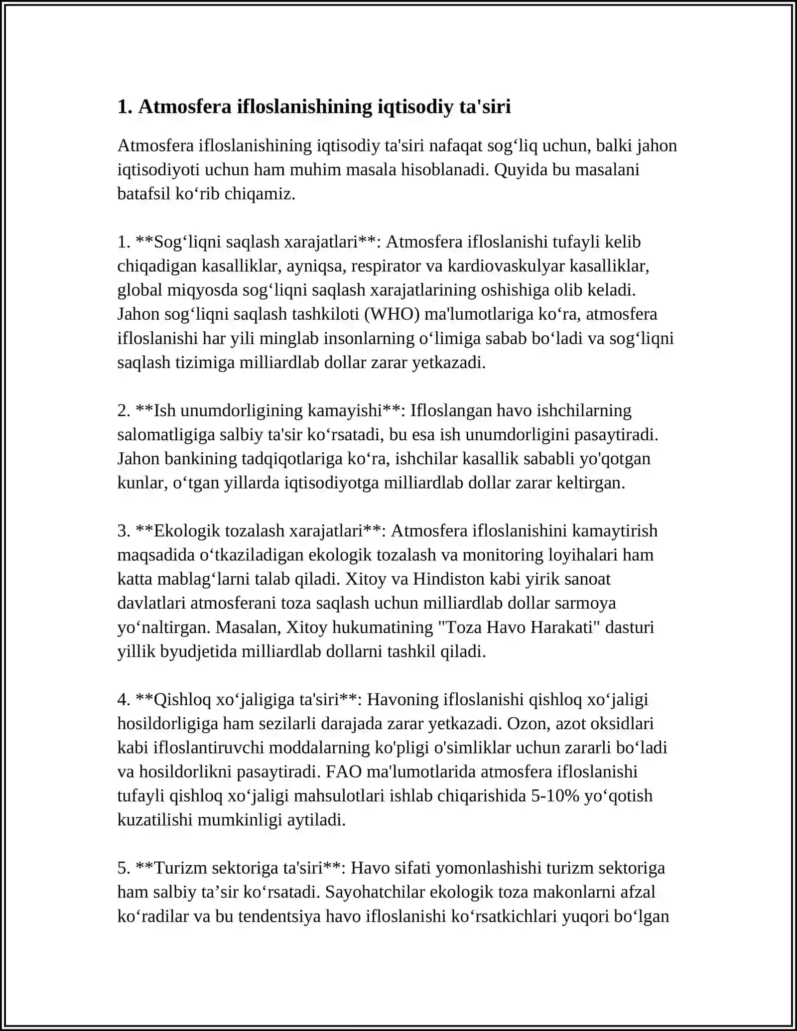 ATMOSFERANING IFLOSLANISHI NATIJASIDA YUZAGA KELADIGAN IJTIMOIY-IQTISODIY ZARAR 3