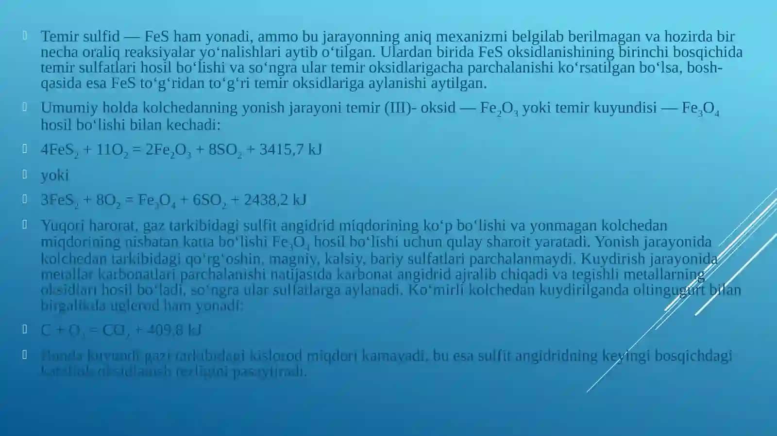 SULFAT KISLOTA ISHLABCHIQARISHUCHUN ZARUR BO'LGAN OLTINGUGUR 3