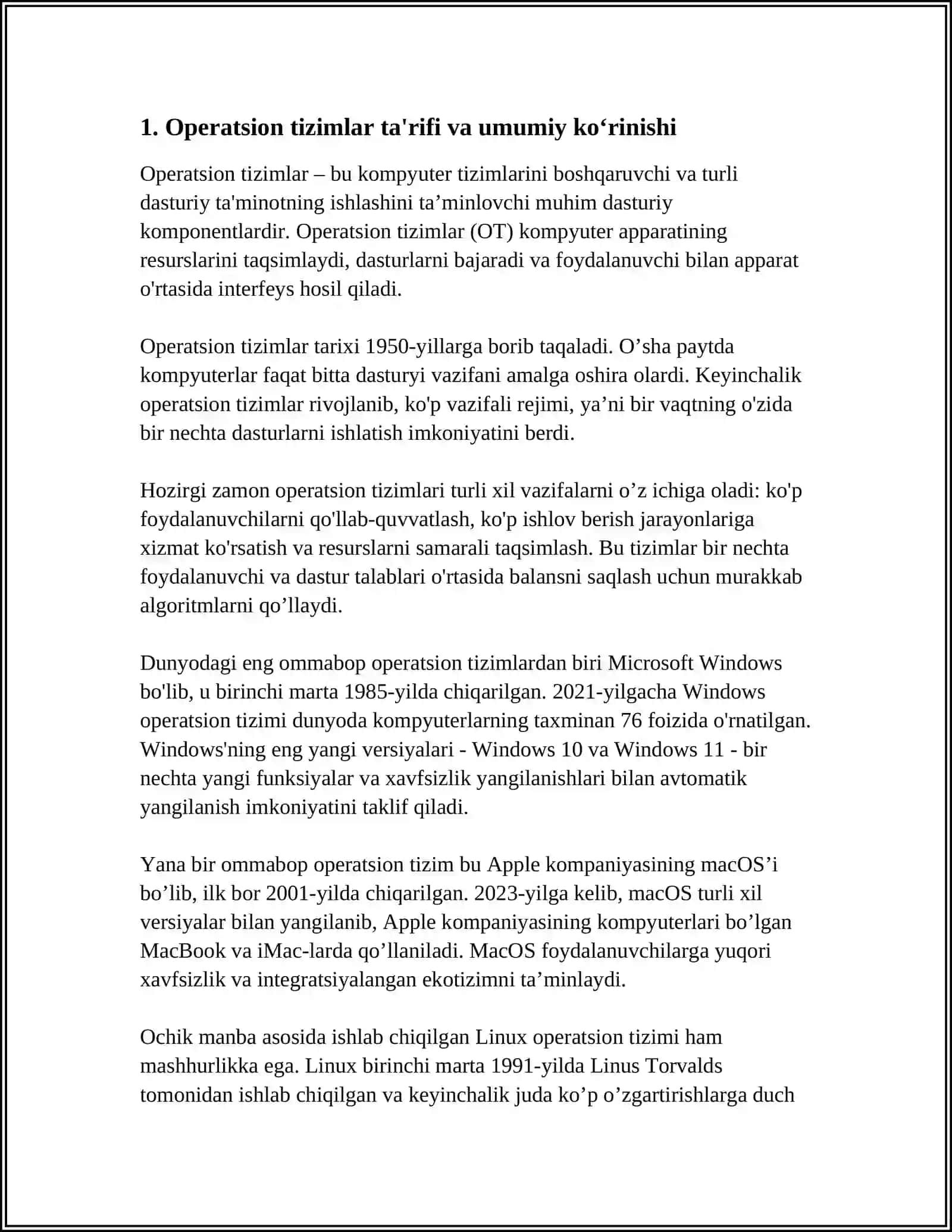OPERATSION TIZIMLARNI SOLISHTIRISH: AFZALLIKLAR VA KAMCHILIKLAR 3