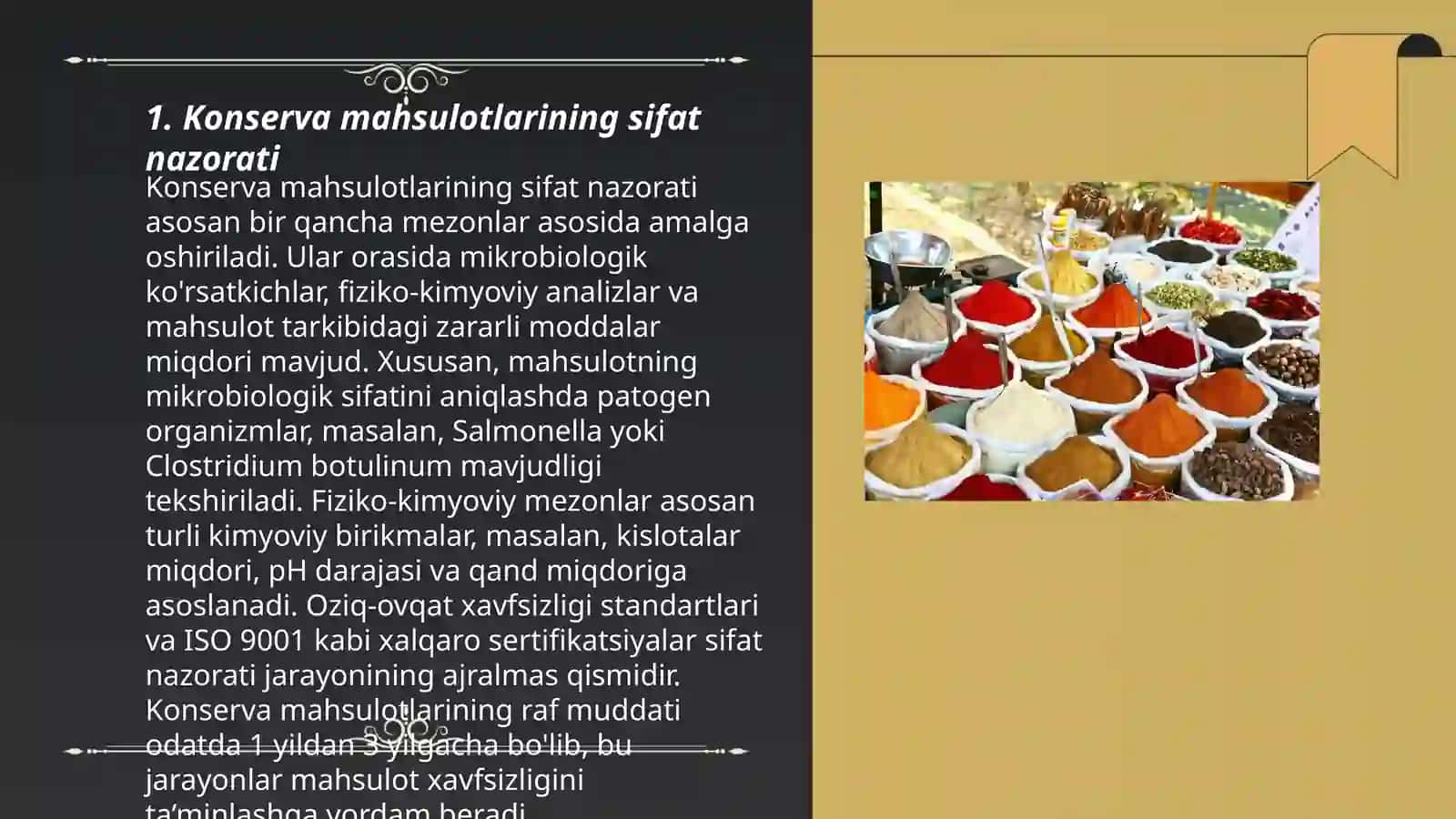 Konserva mahsulotlarini sifat koʻrsatgichlari va turlari 3