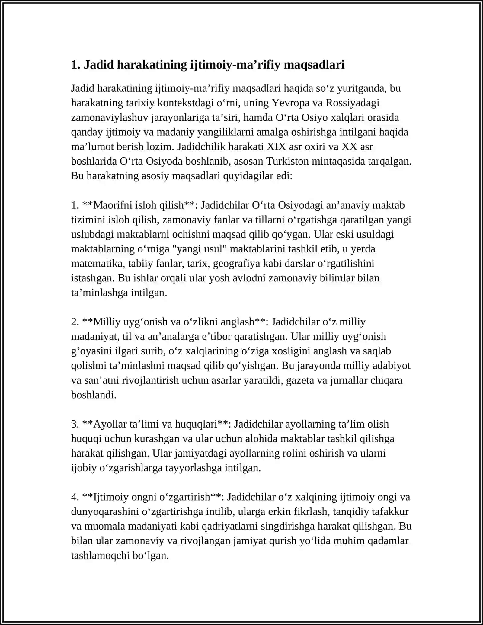 JADID MARIFATPARVARLARINING OʻLKA IJTIMOIY-MADANIY HAYOTIDA TUTGAN OʻRNI (MUNAVVAR QORI, FITRAT, BEHBUDIY, AVLONIY VA BOSHQ.) 3