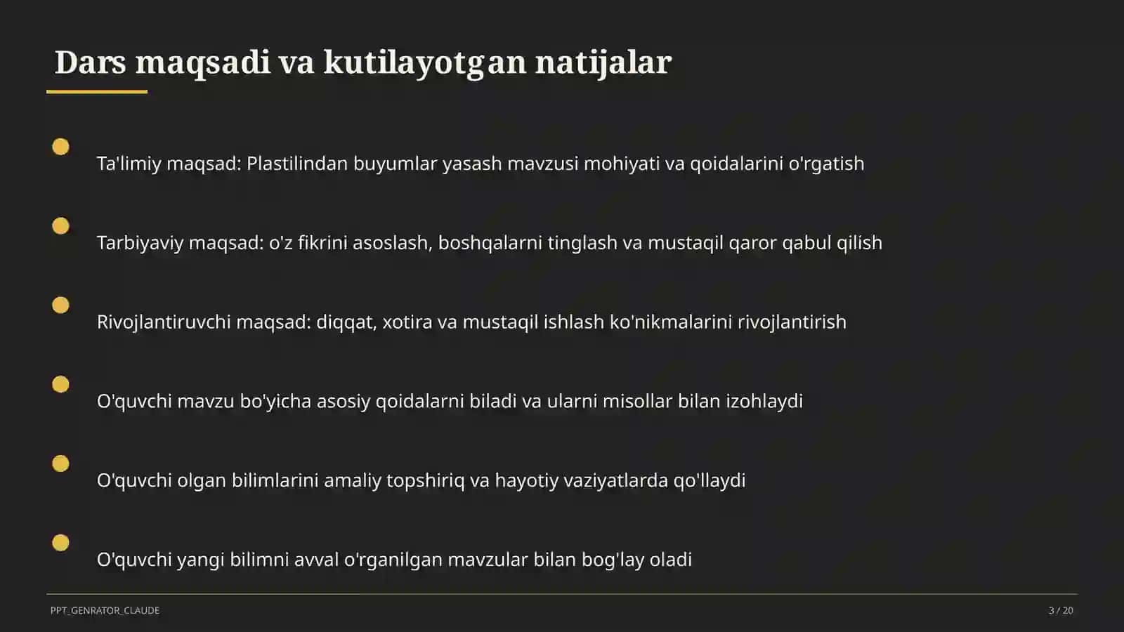Plastilindan buyumlar yasash (1-sinf) 3