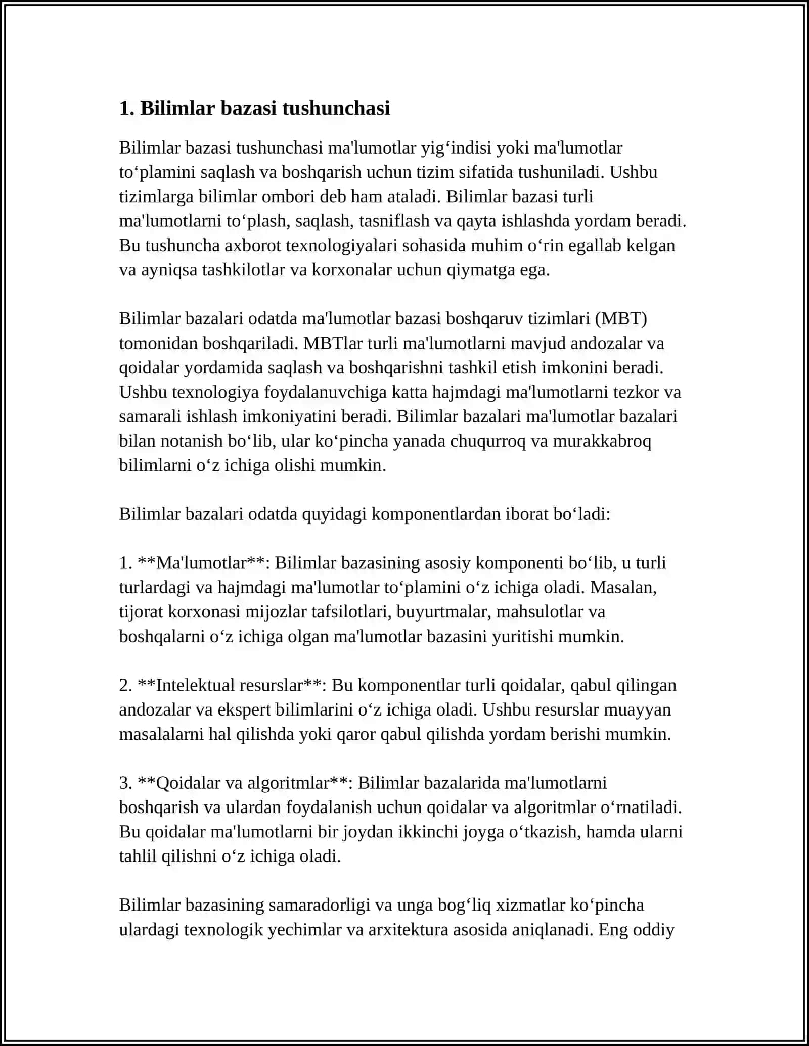 BILIMLAR BAZASI VA BILIMLARNI NAMOYISH QILISH MODELLARI 3