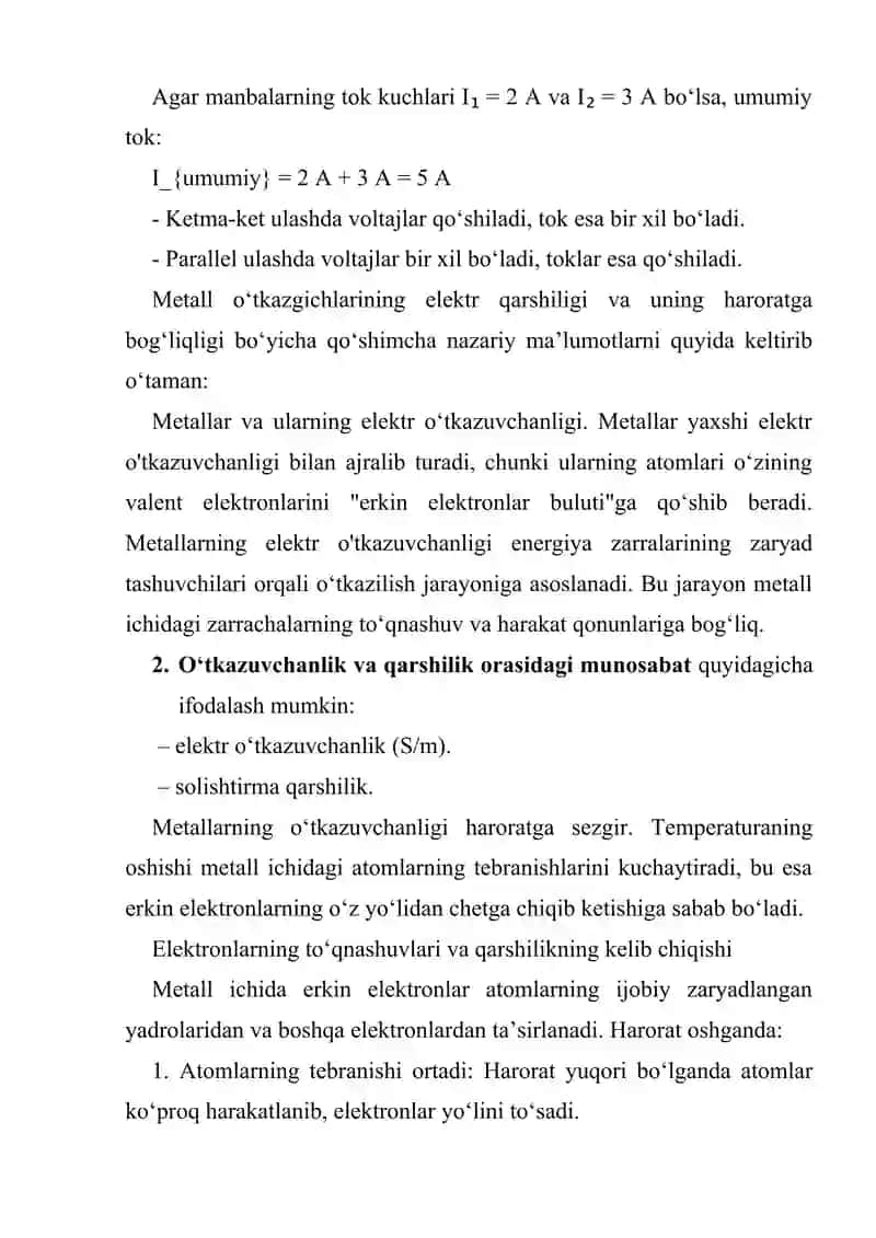 Tok manbalarini ketma-ket va parallel ulash 3