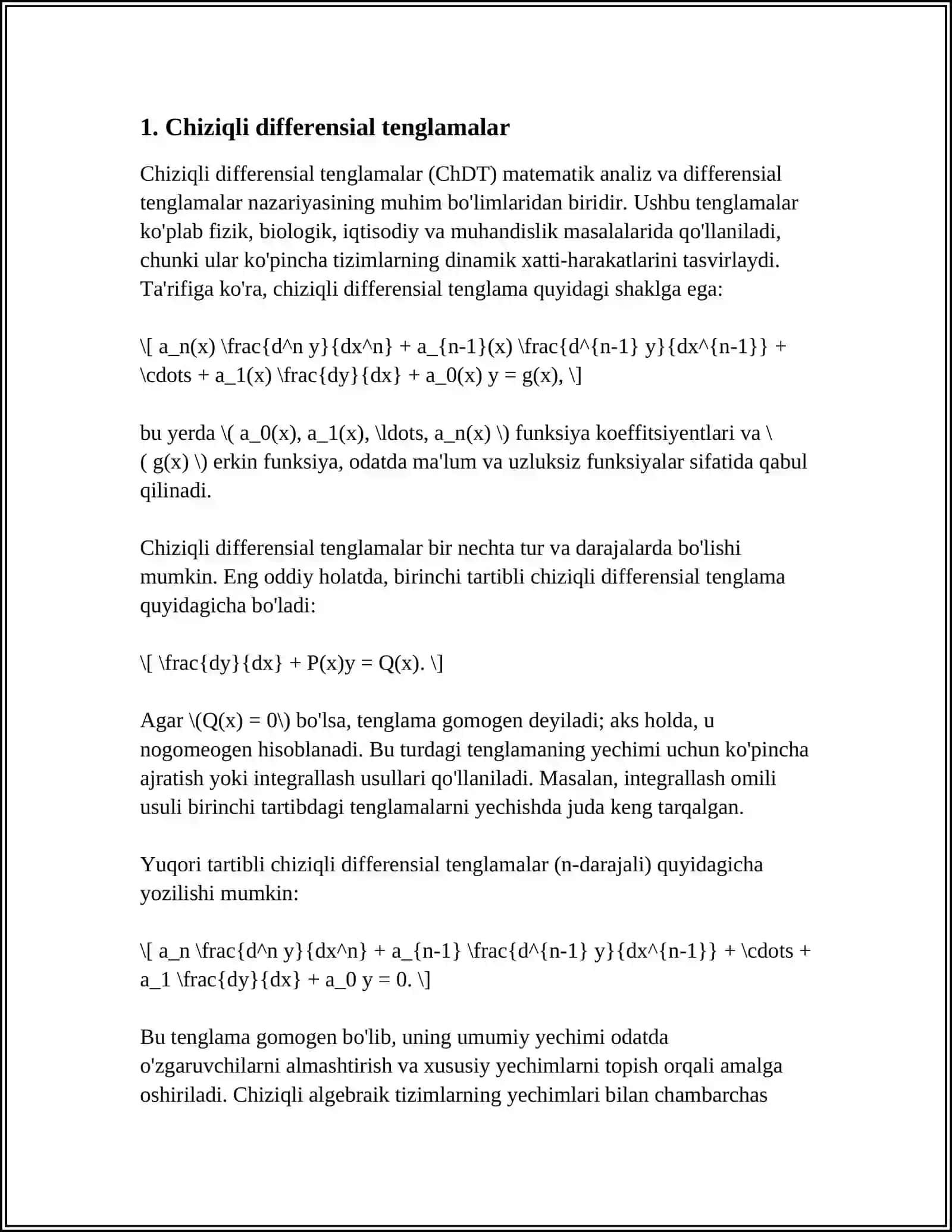 MUSTAQIL ISH: ODDIY DIFFERENSIAL TENGLAMALAR SISTEMASI 3