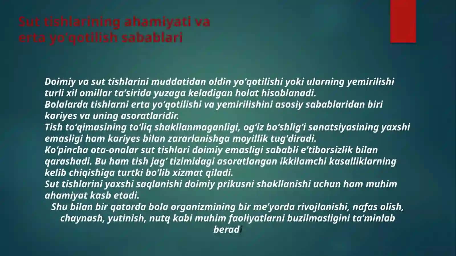 Tishlarni erta olinishi natijasida yuzaga kelishi mumkin boʻlgan asoratlar 3