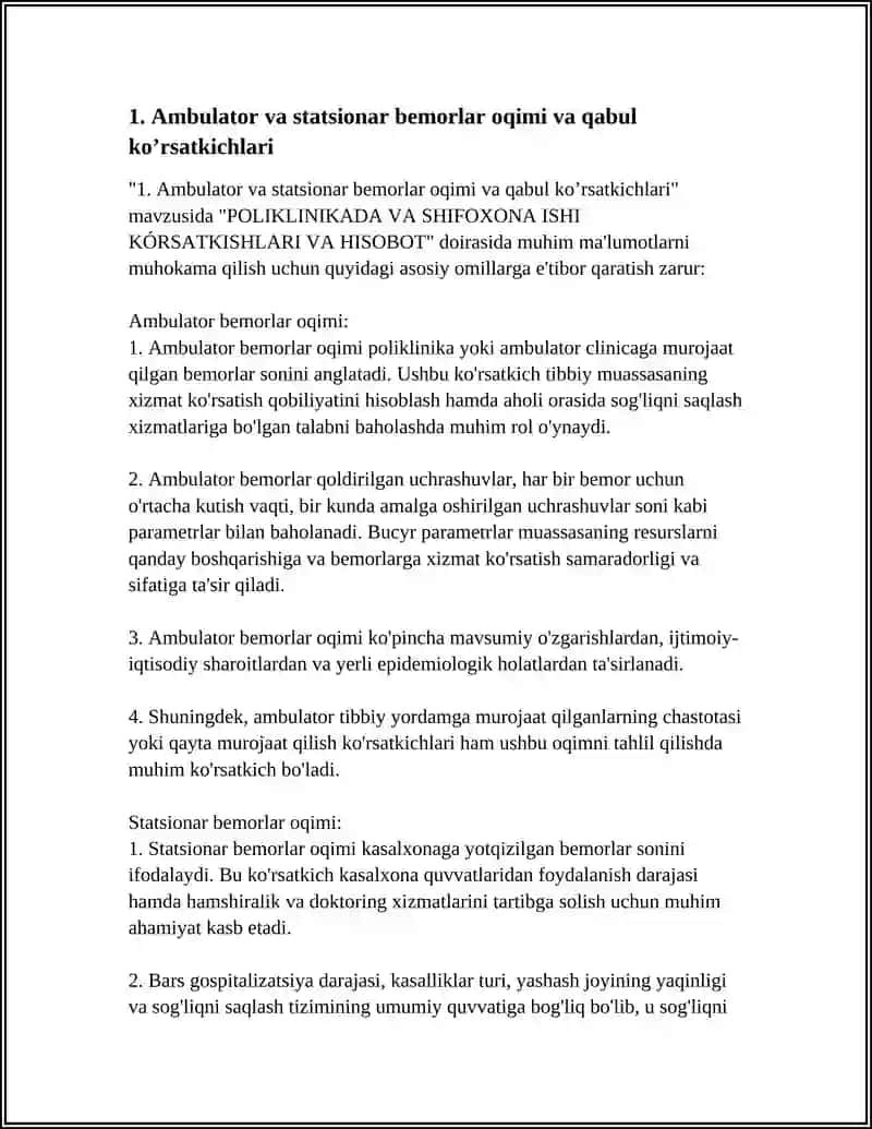 POLIKLINIKADA VA SHIFOXONA ISHI KÓRSATKISHLARI VA HISOBOT 3