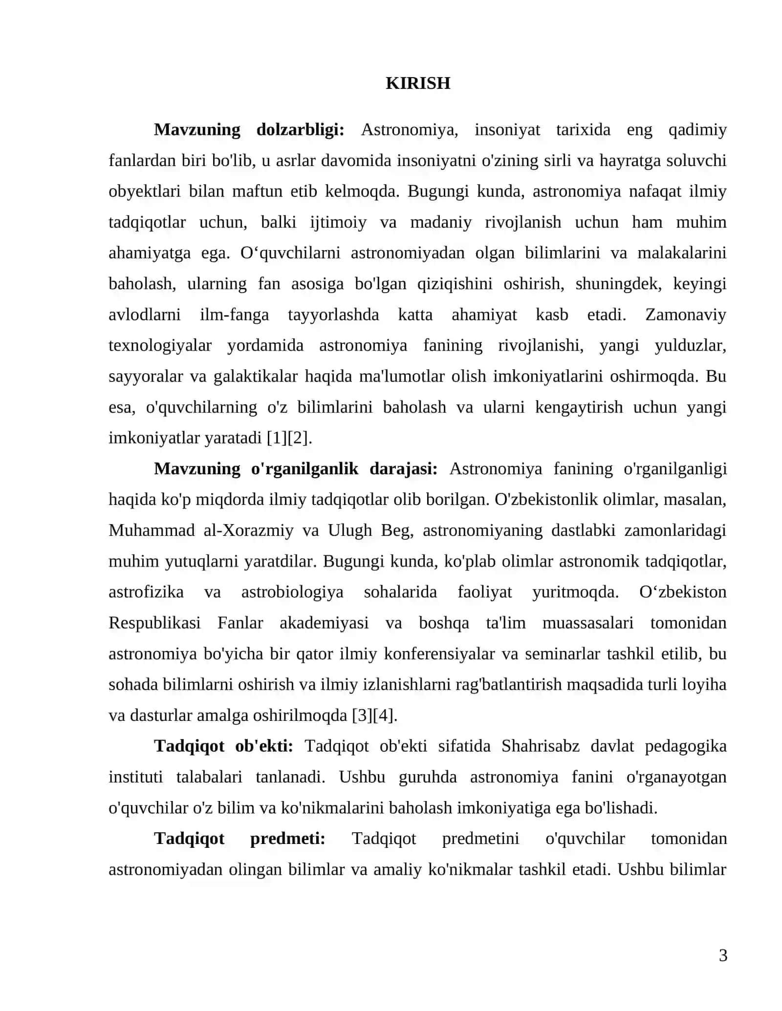 "Oʻquvchilarni astronomiyadan olgan bilimlarini va malakalarini baholash" 3