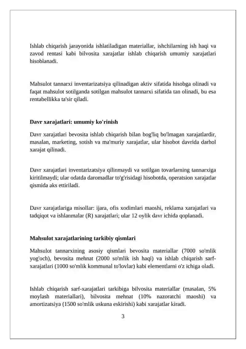Mahsulot ishlab chiqarish va davr xarajatlar tahlili 3