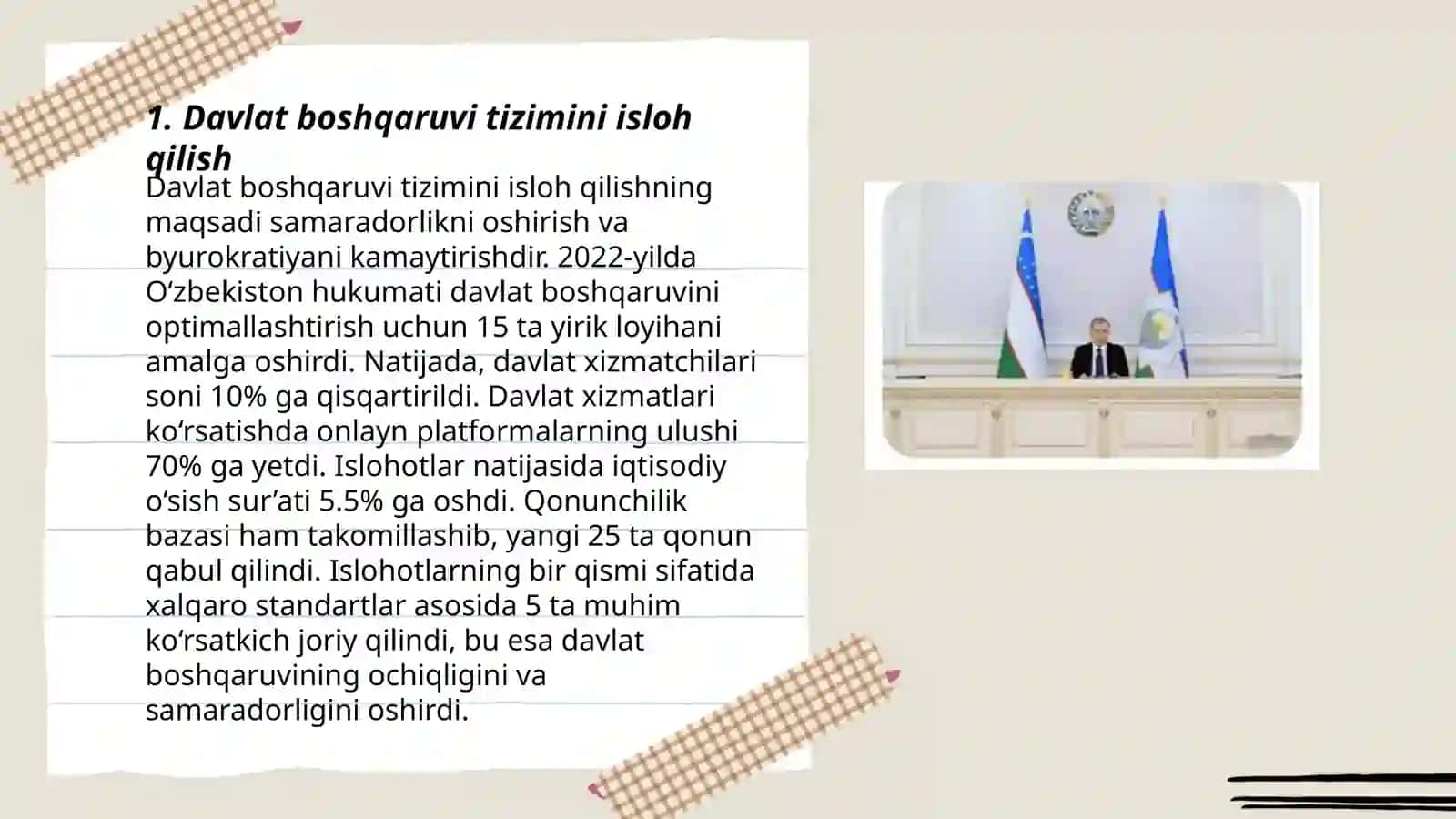 O’zbekiston Respublikasi prezidenti Sh.M. Mirziyoyevning mamlakat ijtimoiy- iqtisodiy rivojlanishini ta’minlashdagi tutgan o’rni va roli 3