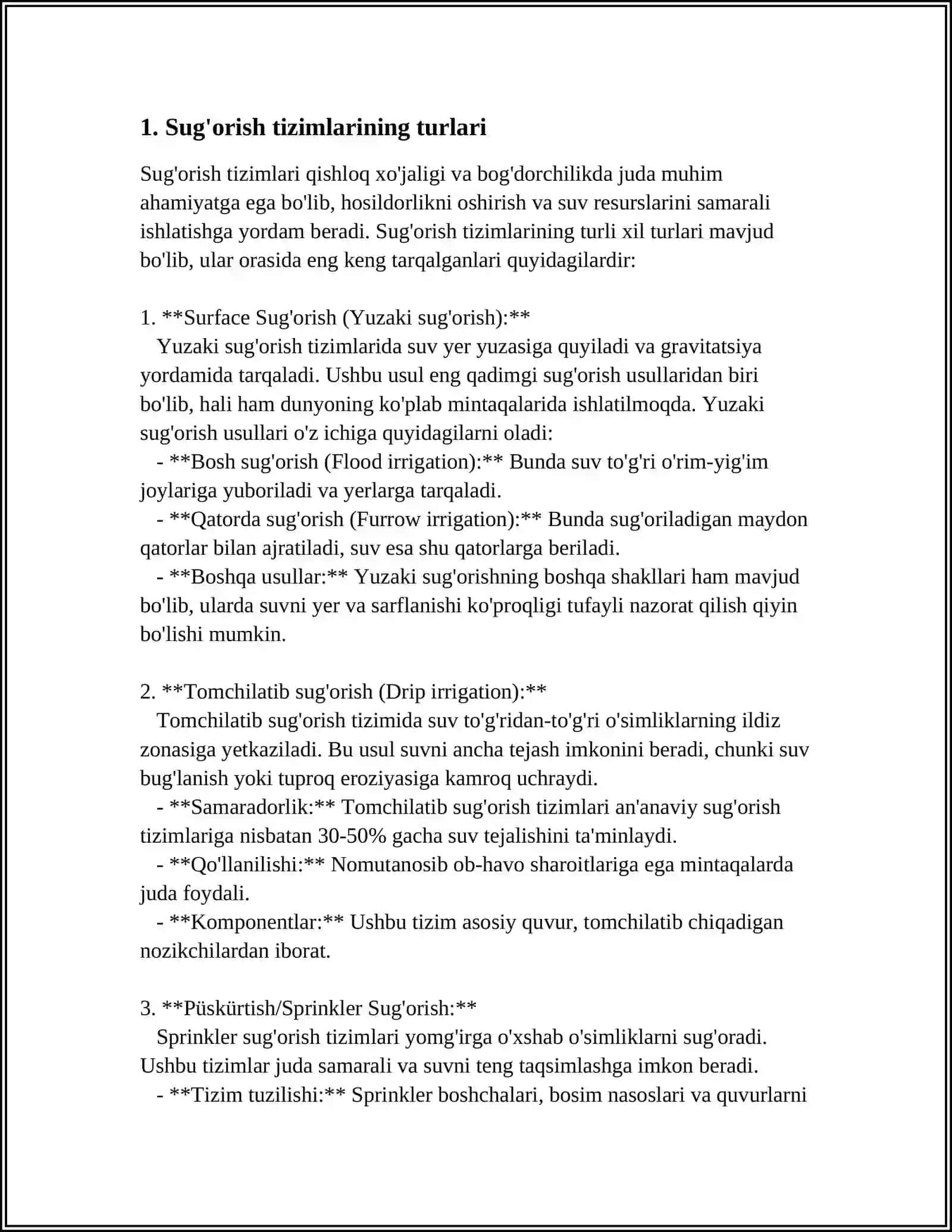 YERLARNI SUG'ORISHGA TAYYORLASH MASHINALARI.SUV TEJAMKOR SUG'ORISH USULLARI 3