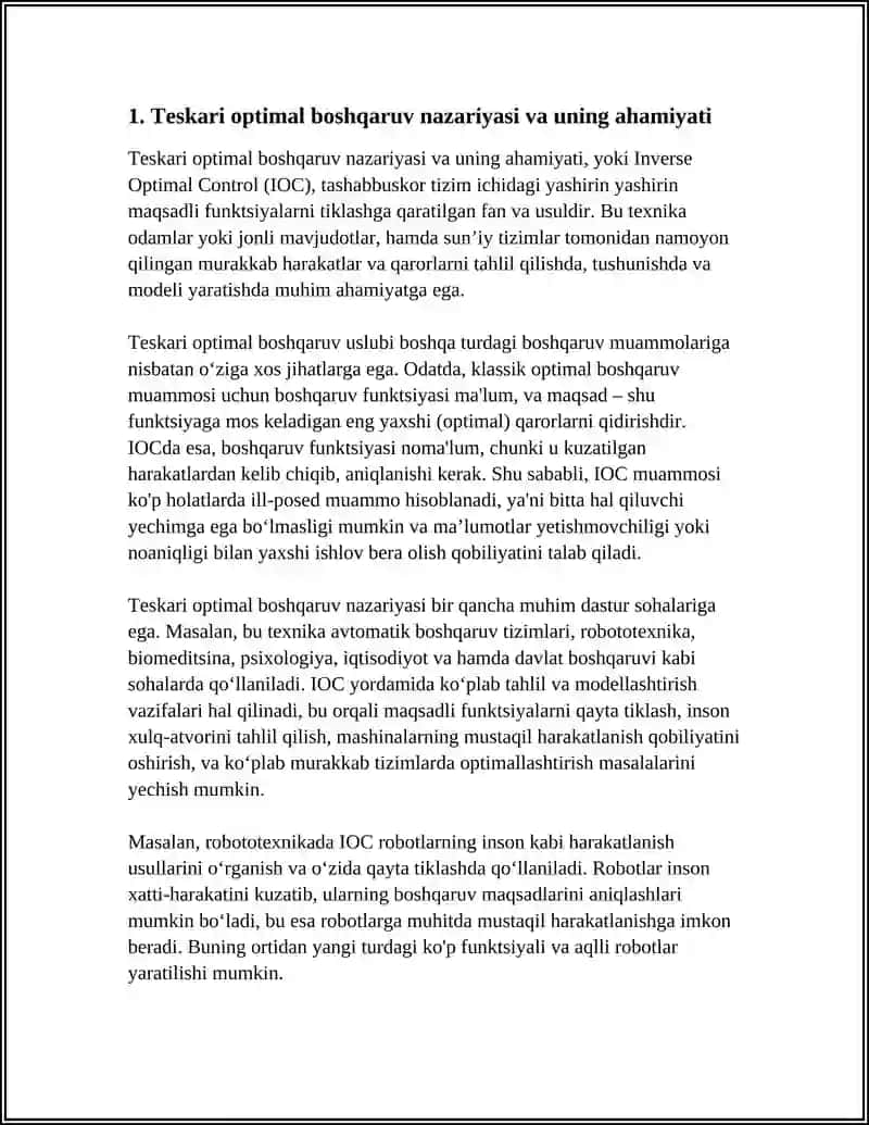 Teskari optimal boshqaruv ( INVERSE OPTIMAL CONTROL) METODLARI VA ULARNING AHAMIYATI 3