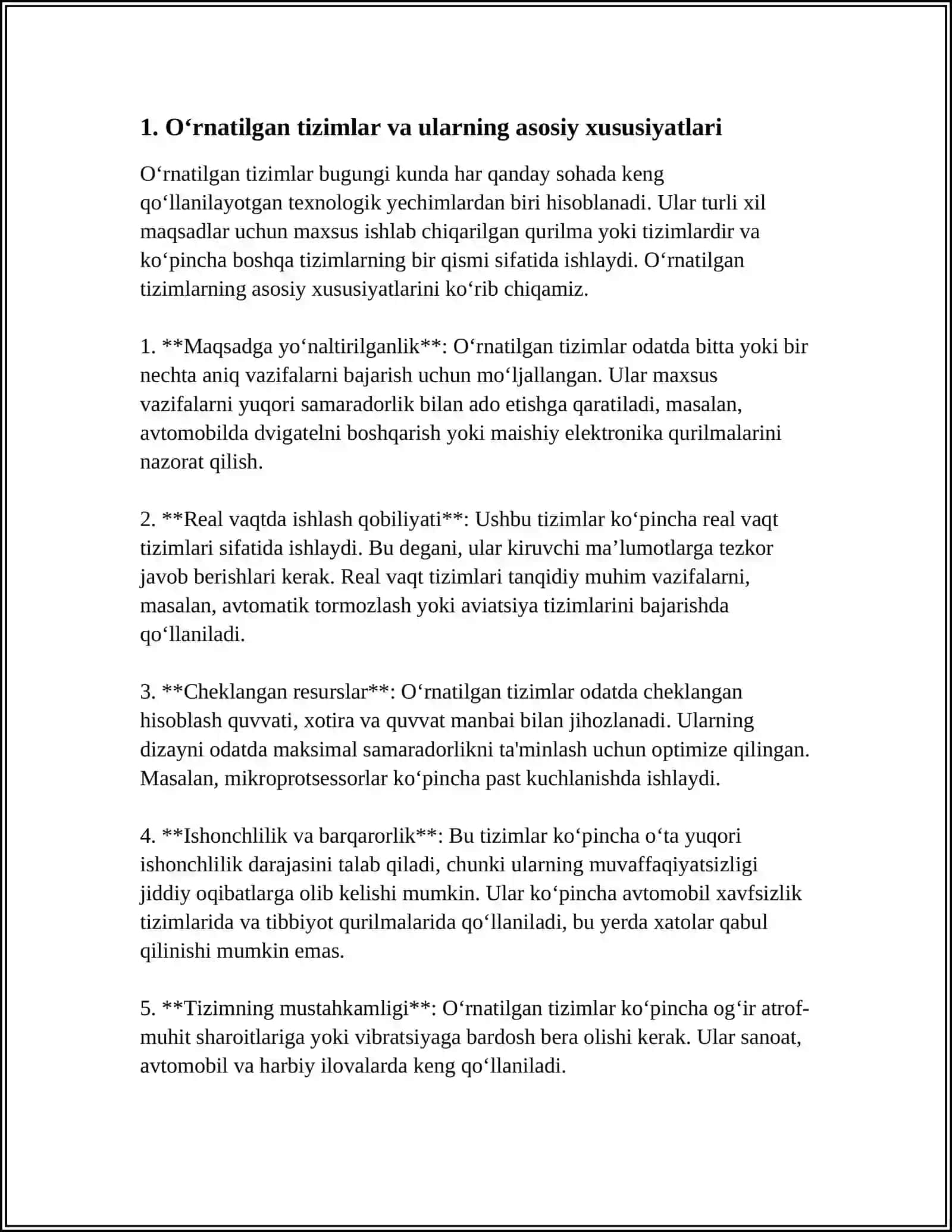 O‘RNATILGAN TIZIMLAR. O‘RNATILGAN REAL VAQT TIZIMLARI KLASSIFIKATSIYASI VA TURLARI 3