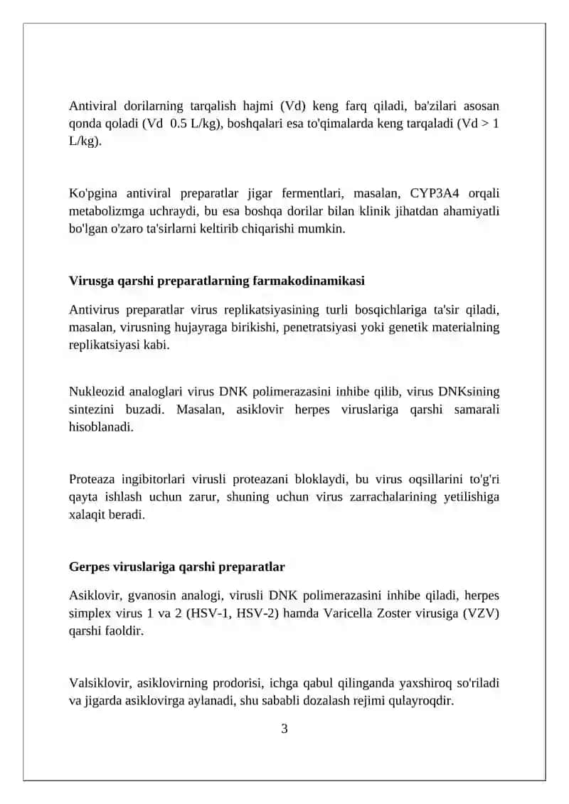 Virusga qarshi preparatlar va zamburug'ga qarshi preparatlar klinik farmakalogiyasi 3