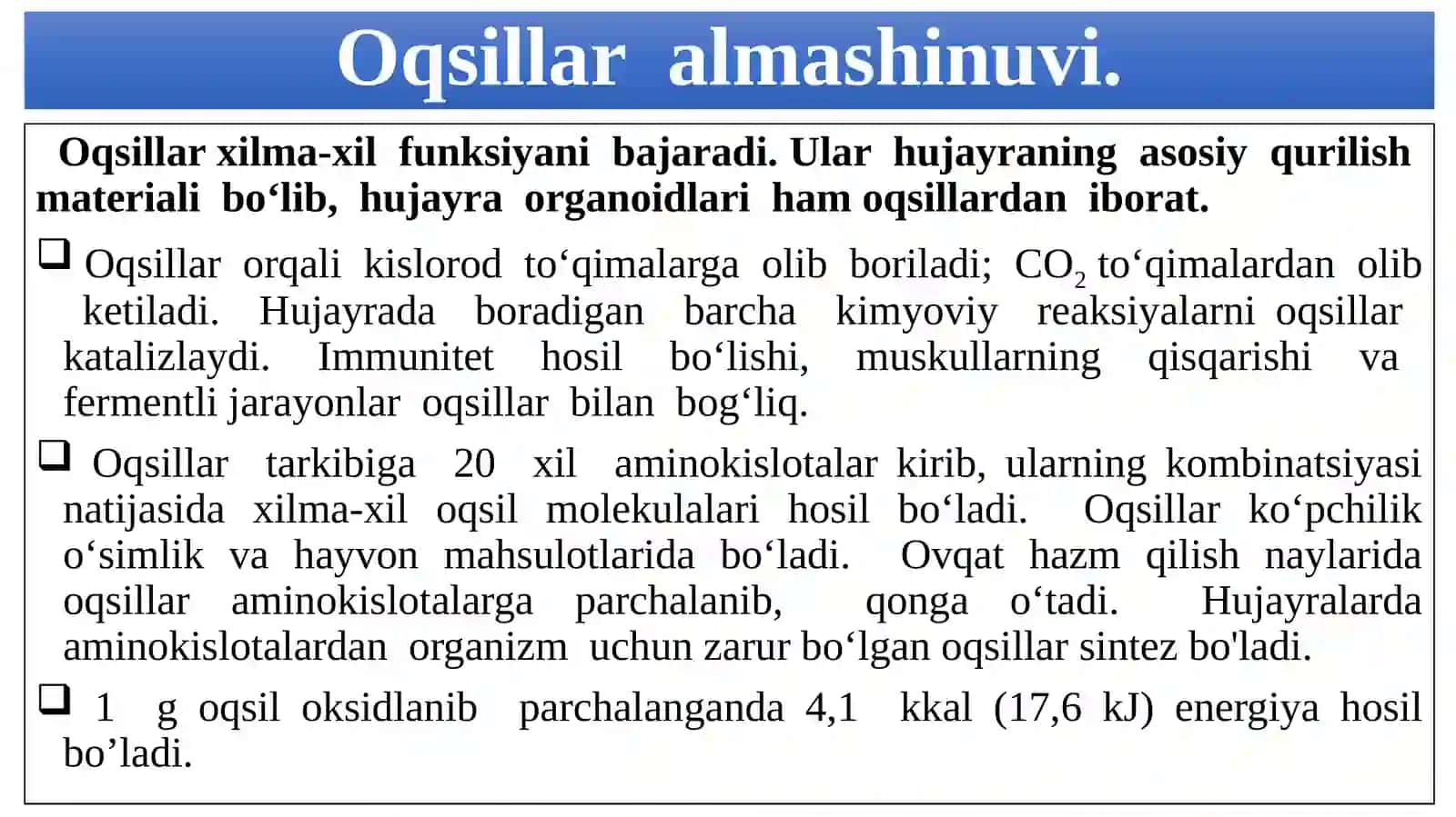 Oqsillar, yog‘lar va  karbonsuvlar almashinuvi 3