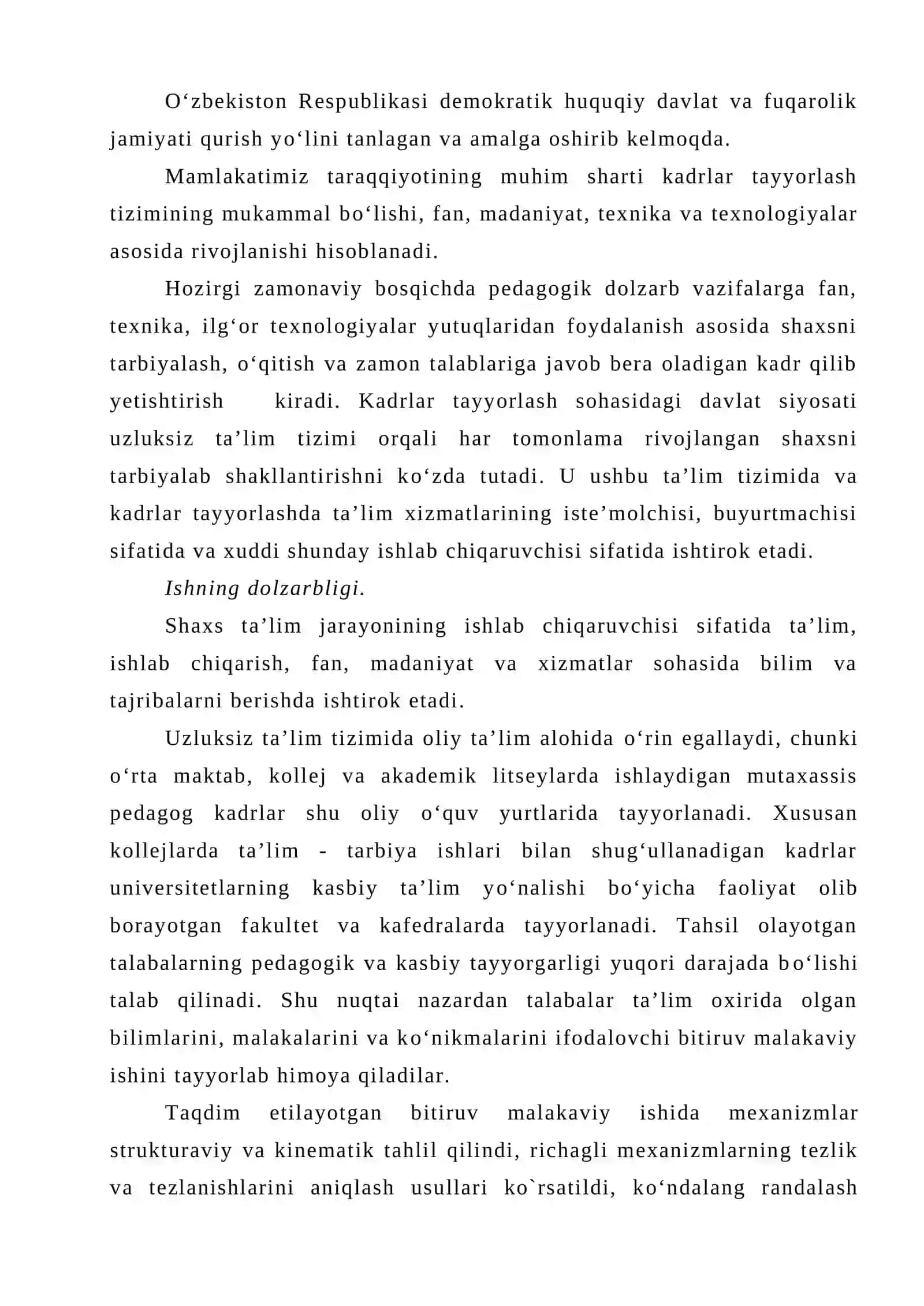 Ko‘ndalang randalash stonokining rechagi mexanizmi tezlik va tezlanish planlarini qurish 3