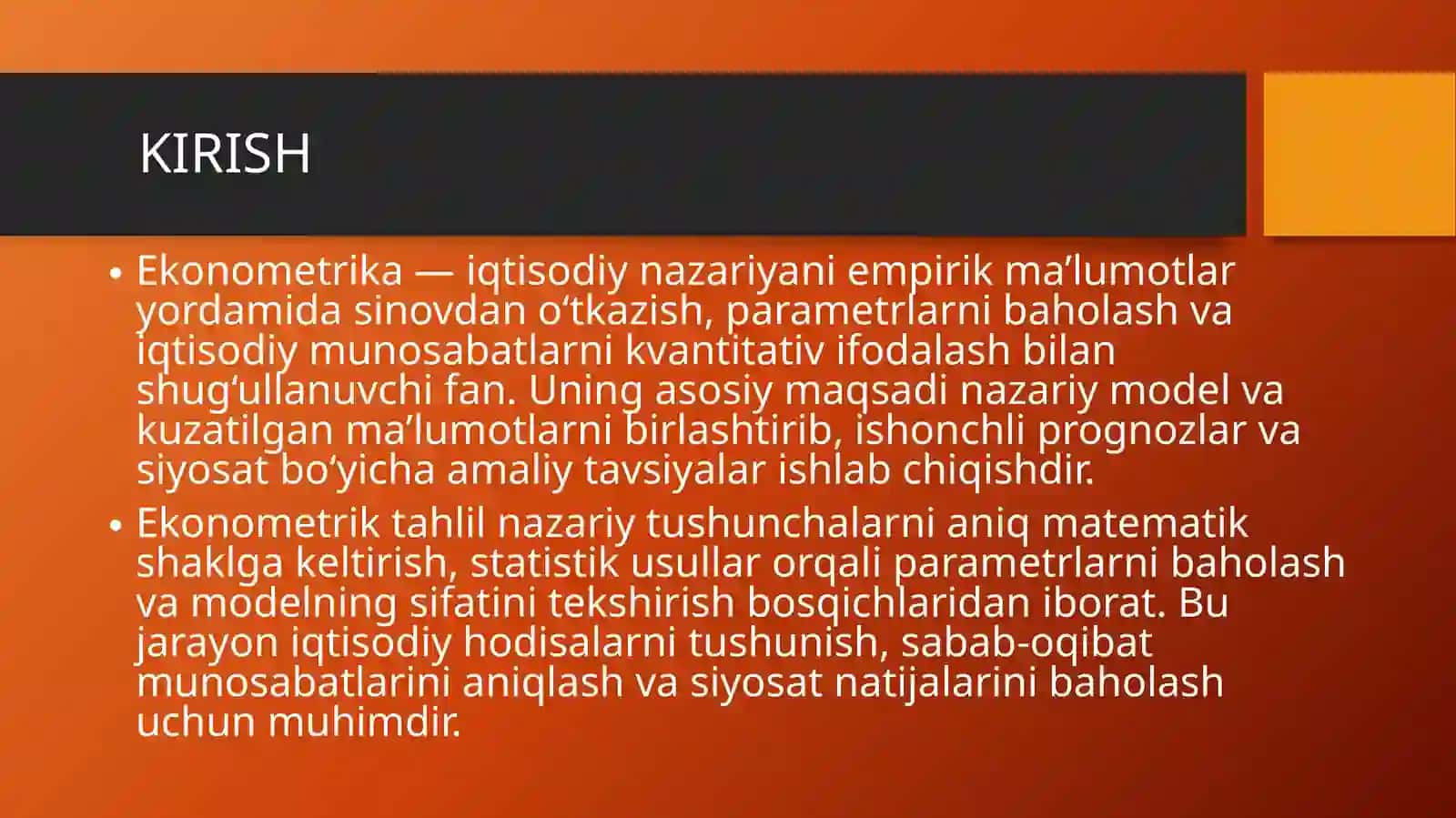 Ekonometrika faniga kirish. Ekonometrik modellashtirish asoslari 3