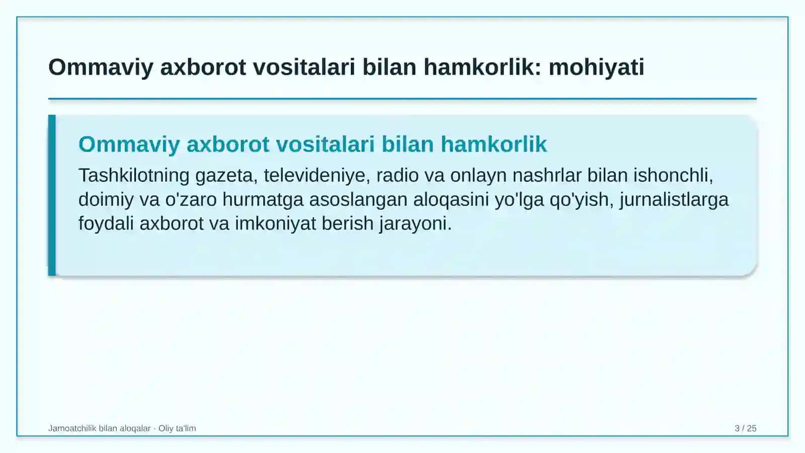 Jamoatchilik bilan aloqalar · Oliy ta'lim 3