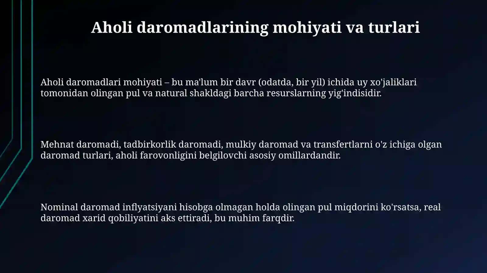 Aholi daromadlarining mazmuni, turlari va shakllanish manbalari 3