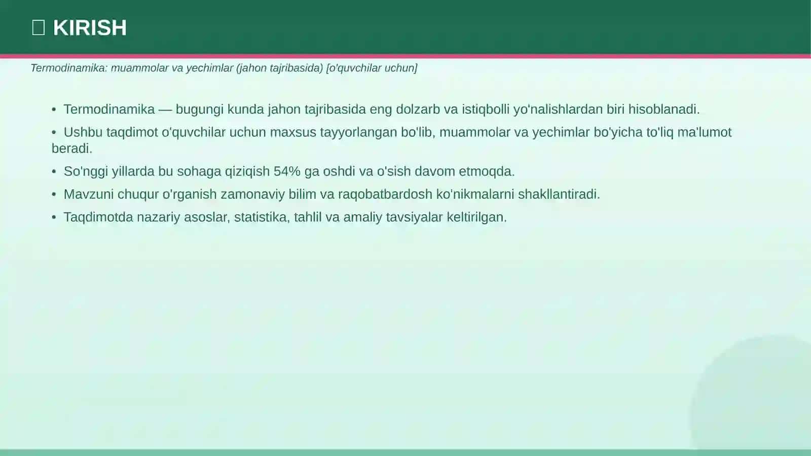 Termodinamika: muammolar va yechimlar 3