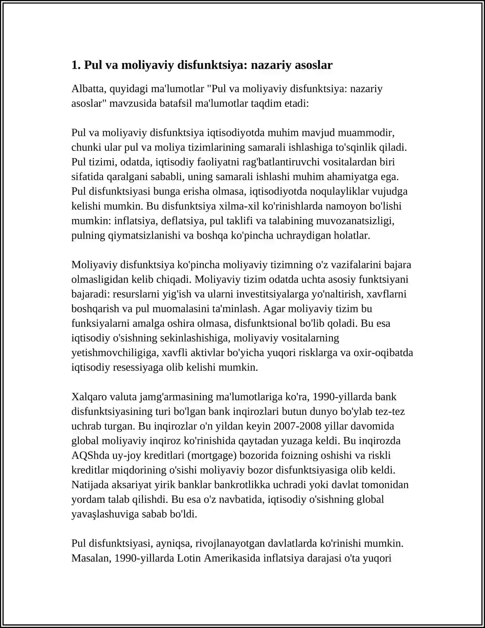 PUL VA MOLIYAVIY DISFUNKTSIYA: NAZARIY ASOSLAR 3