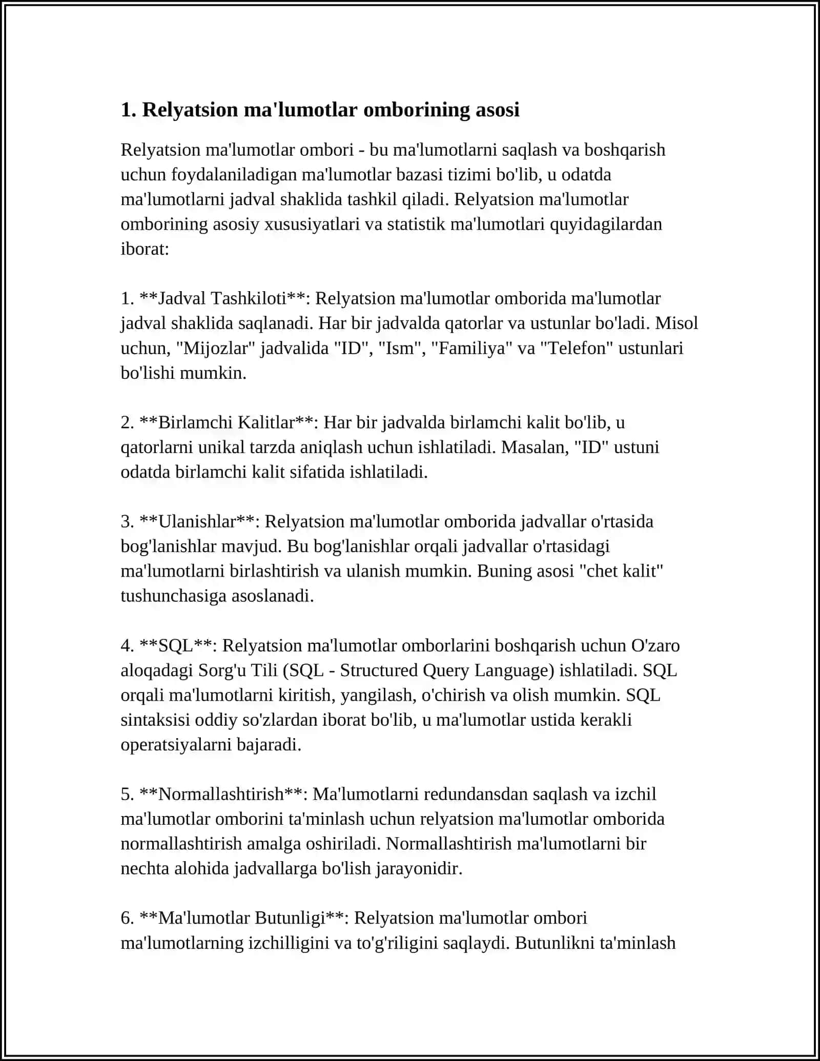 RELYATSION MA'LUMOTLAR OMBORINI DASTURLASH TEXNOLOGIYALARI 3