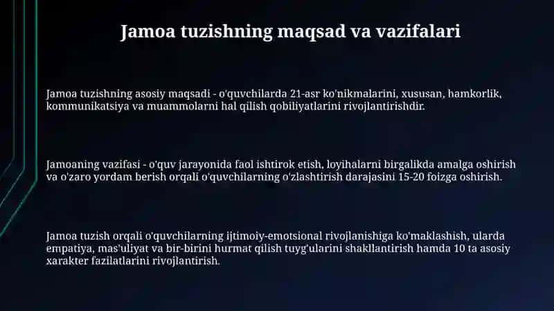 Jamoa tuzish asoslari 3